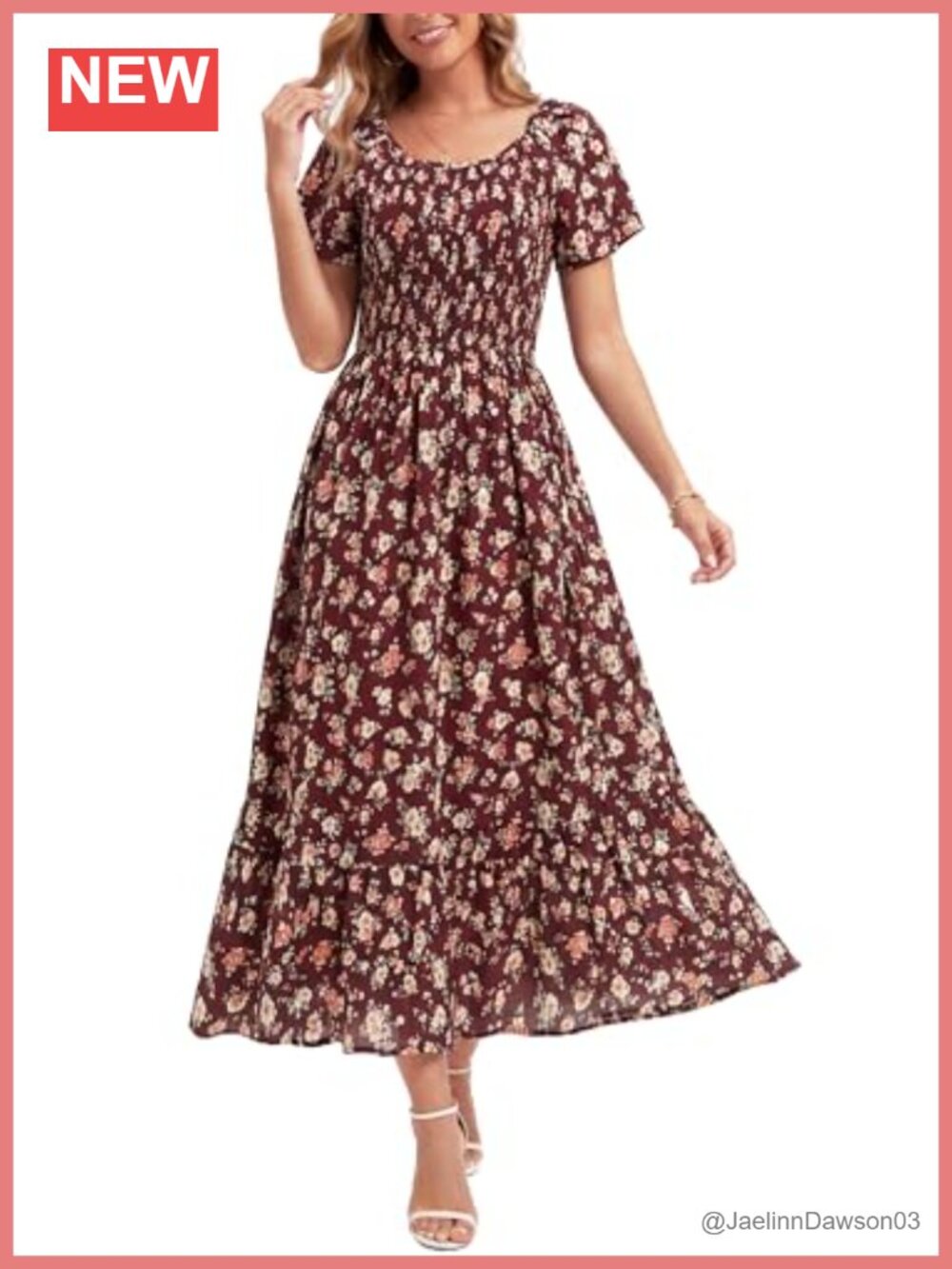 Floral Smocked Maxi Dress Rayon Short Sleeve Flowy Boho Beach Party